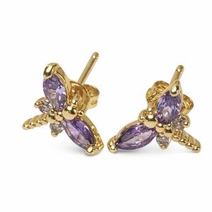 Elegant Gold and Purple Stud Earrings